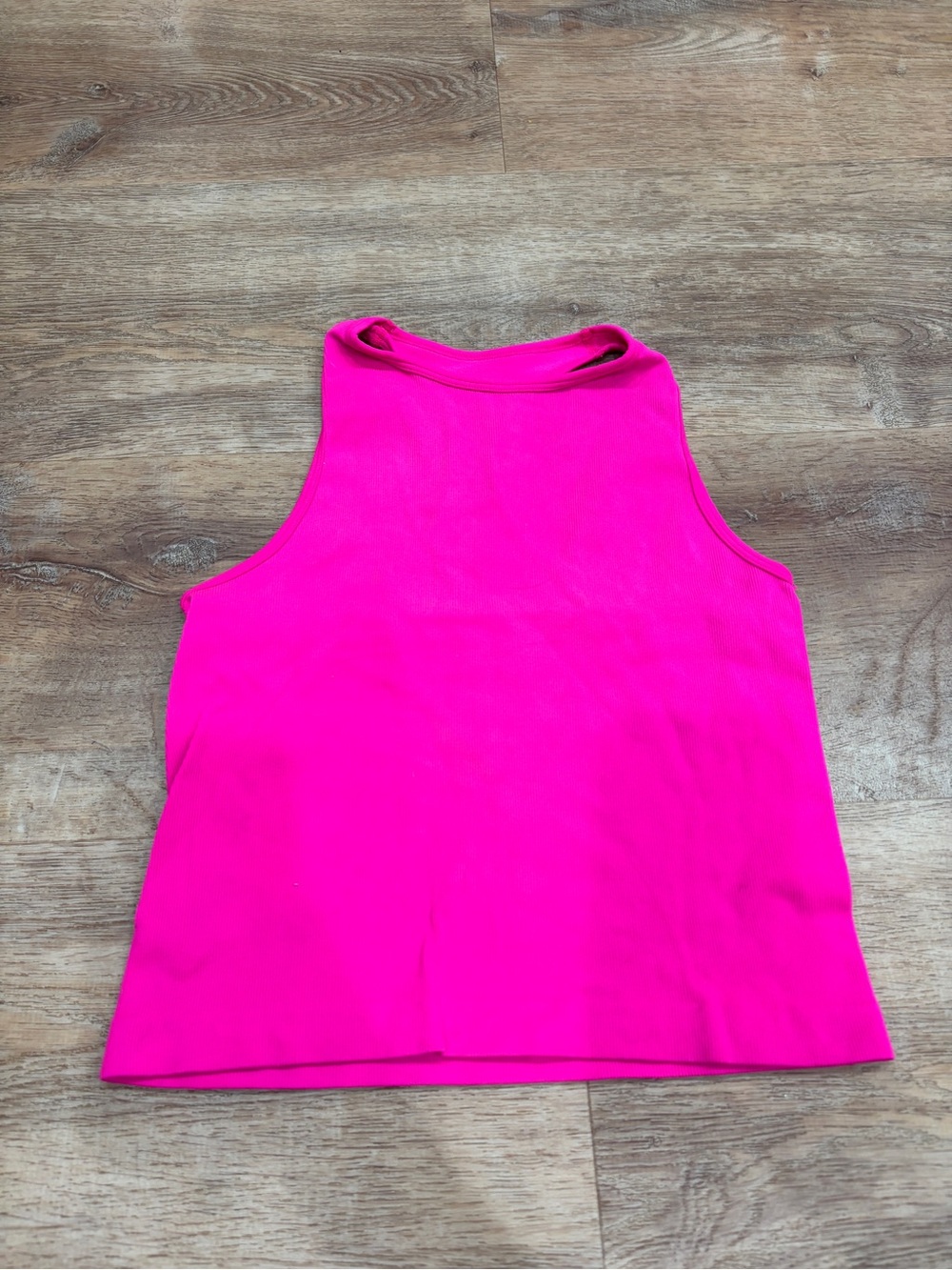 Neon Pink Ribbed High-Neck Tank Top